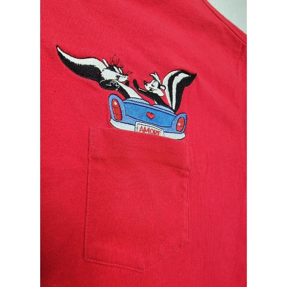 Warner Brothers Tshirt M Vintage 90s Pepé le Pew & Penelope Pussycat Embroidered - Picture 3 of 8